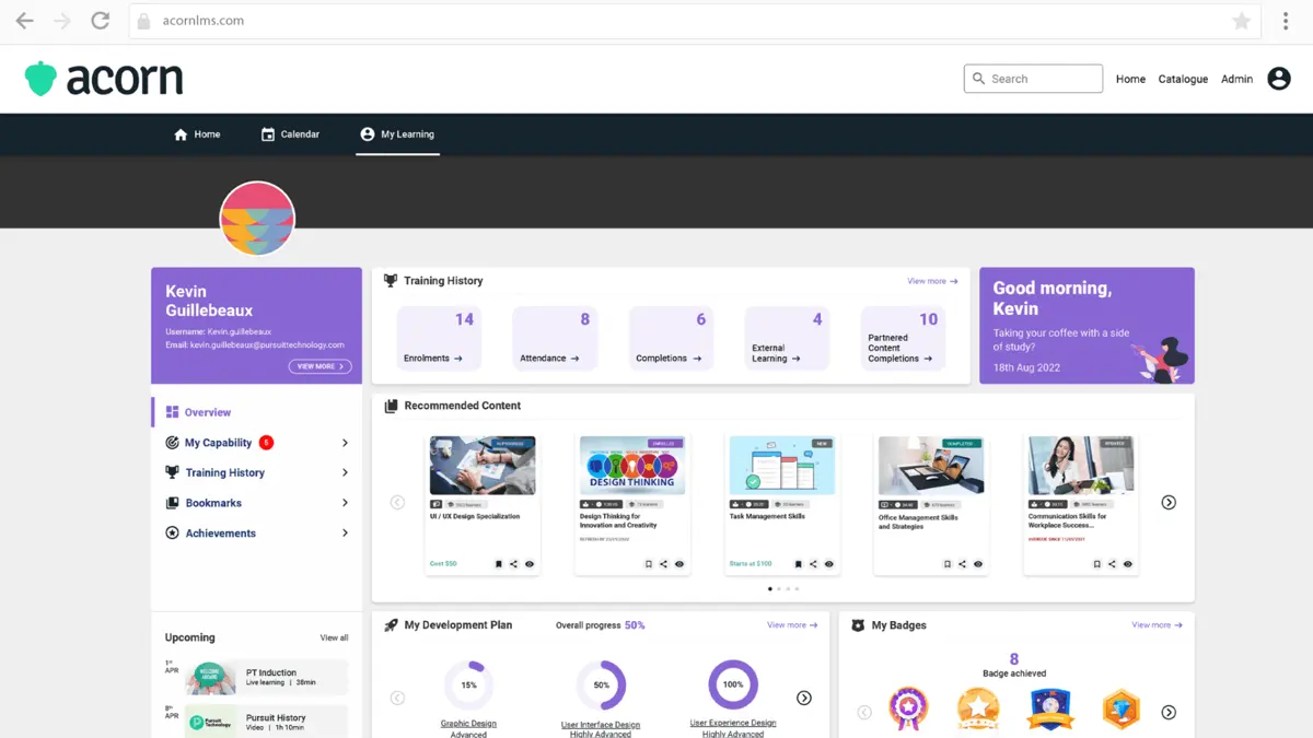 Acorn LMS features multi-tenancy that allows users to create mini-sites for different groups of learners.