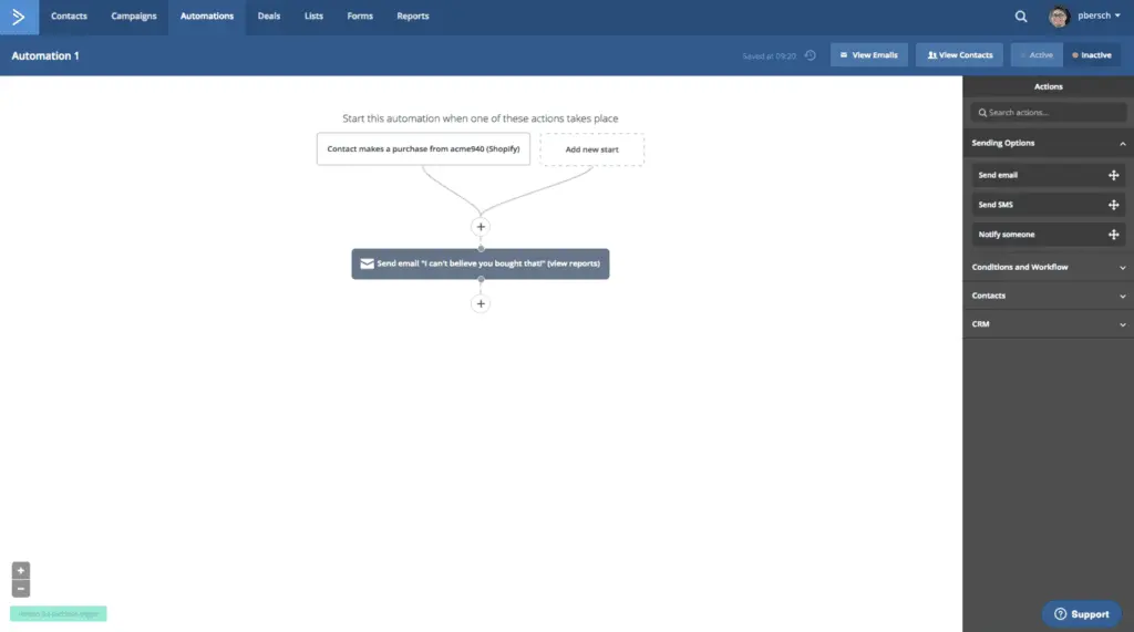 You can use Automation with the ActiveCampaign Deep Data Integration