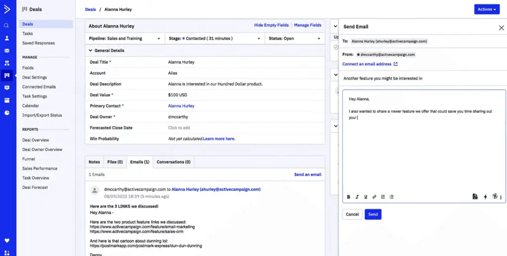 ActiveCampaign provides a convenient way for you to view your interactions with a customer.