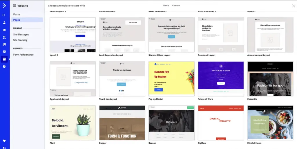 ActiveCampaign features a library of landing pages for you to choose from.