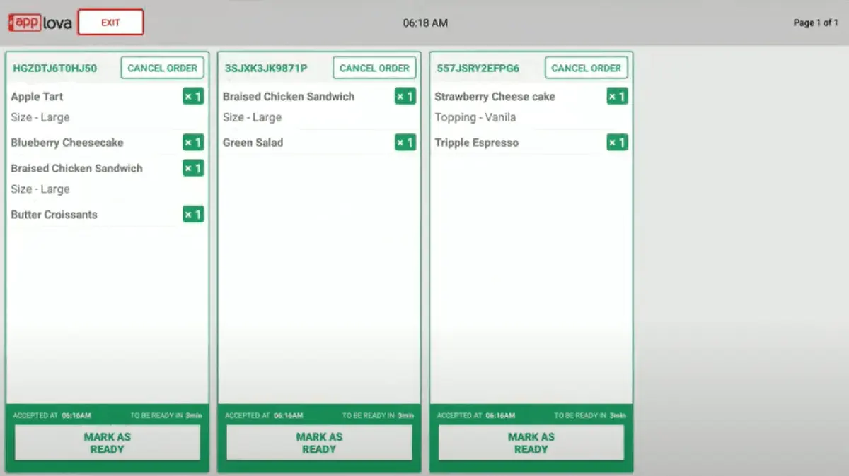 Applova Kitchen App UI - Order Management