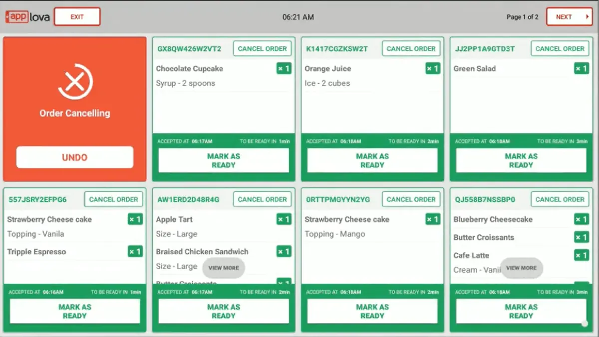 Applova Kitchen App UI - Cancel Order