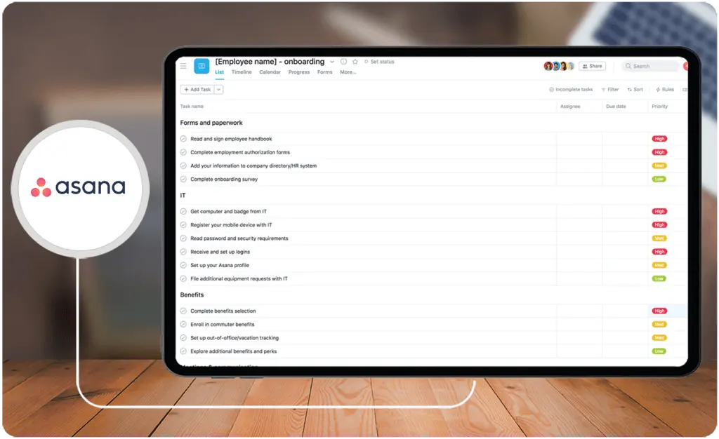 Asana allows you to create a chronological order of onboarding activities for new hires to complete.