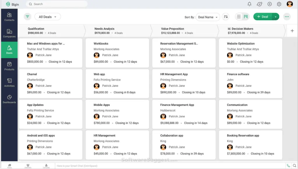 Get 100% visibility with all ongoing deals in Bigin.