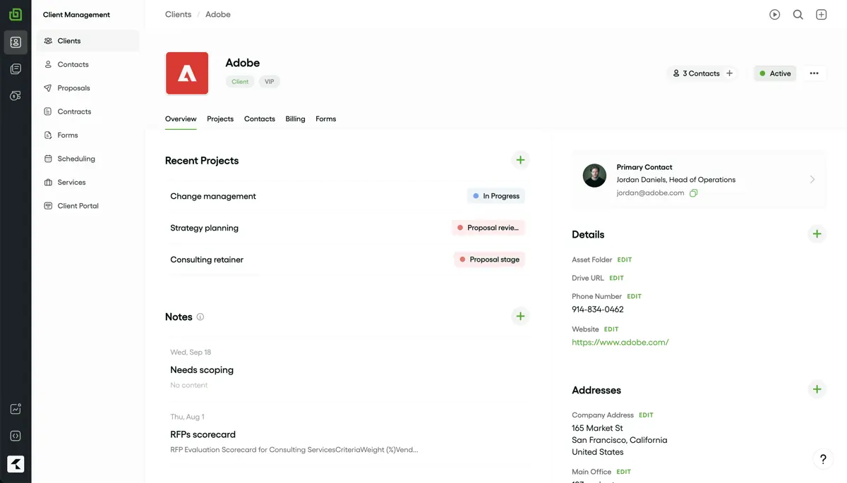 Create client profiles using Bonsai's client management tools&nbsp;