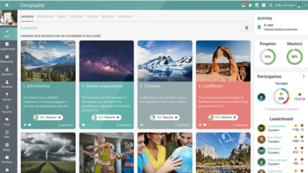 Users can easily see everything in one dashboard: the lessons, activity progress, and even learners' level of participation.