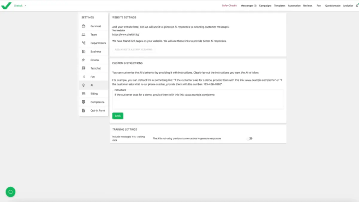 Chekkit AI settings