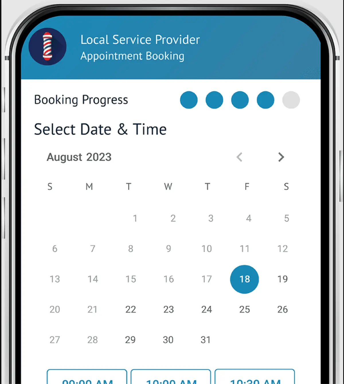 Chilled Butter appointment booking mobile UI