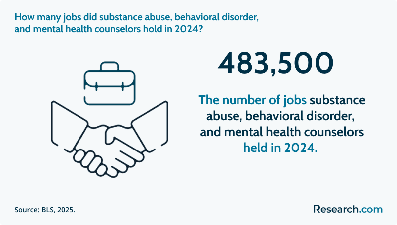 How many jobs did substance abuse, behavior disorder, and mental health counselors hold in 2024?