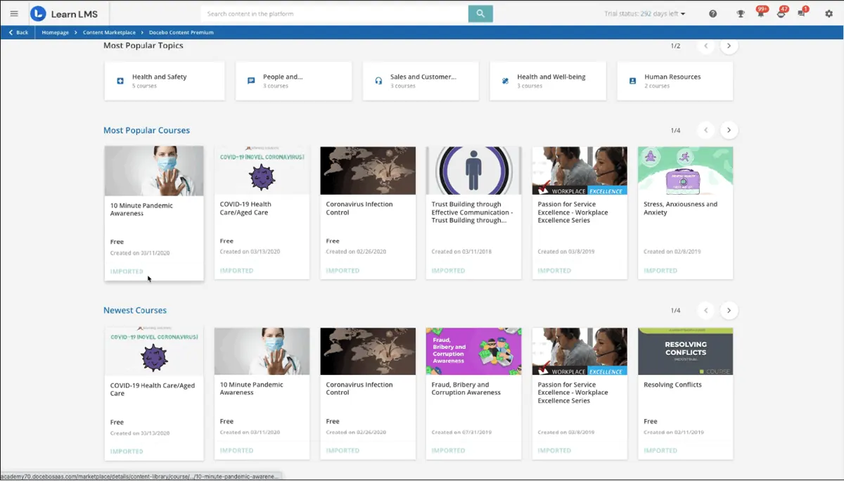 Docebo provides access to high-quality training courses and programs with its content library.