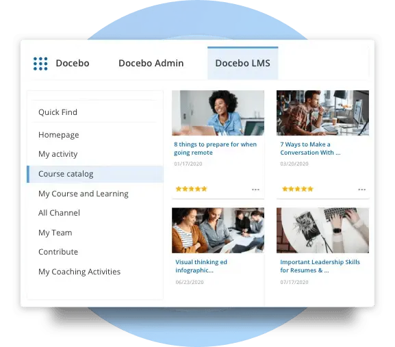 Docebo has a configuration engine that lets you create audience-specific pages and catalogs.