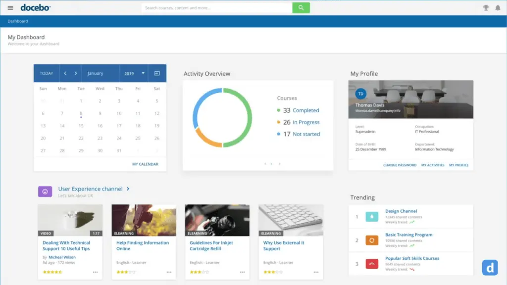 Docebo offers a quick lookup for your key metrics.