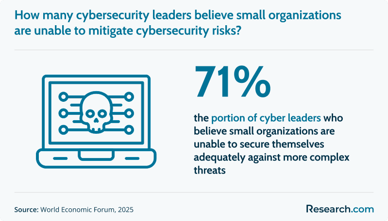 How many cybersecurity leaders believe small organizations are unable to mitigate cybersecurity risks?