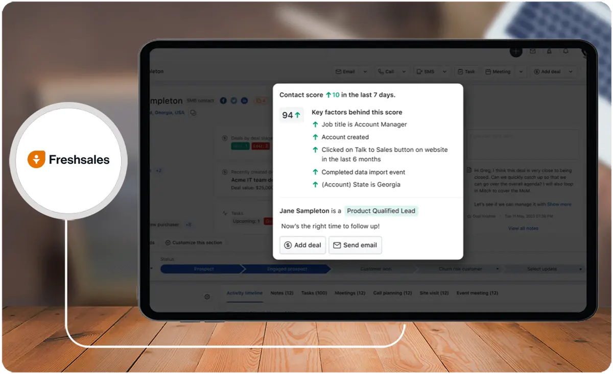 Fueled by Freddy AI, Contact Scoring assists in pinpointing high-potential leads by assessing their identity and interactions with your company.