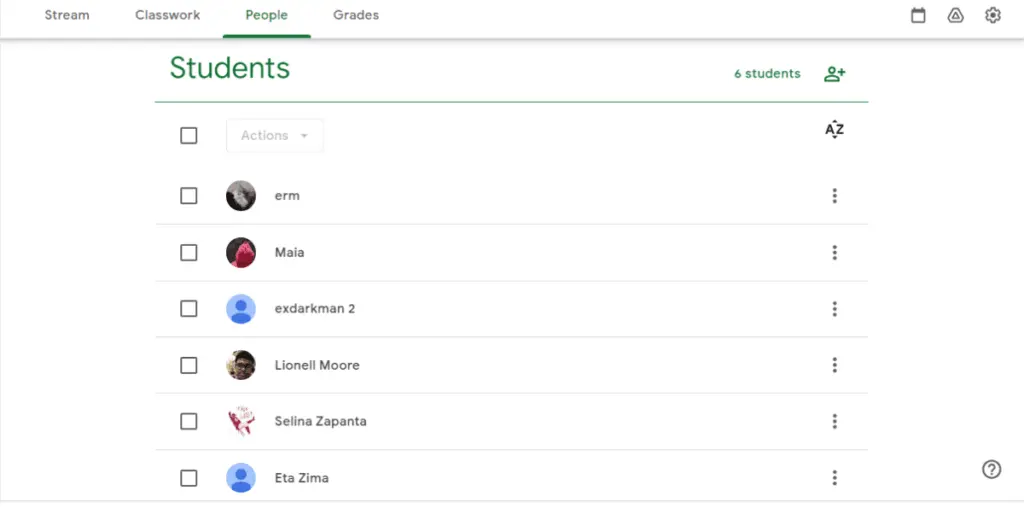 Google Classroom People view allows educators to manage their class lists.