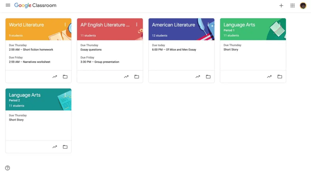 Google Workspace's course page shows upcoming deadlines