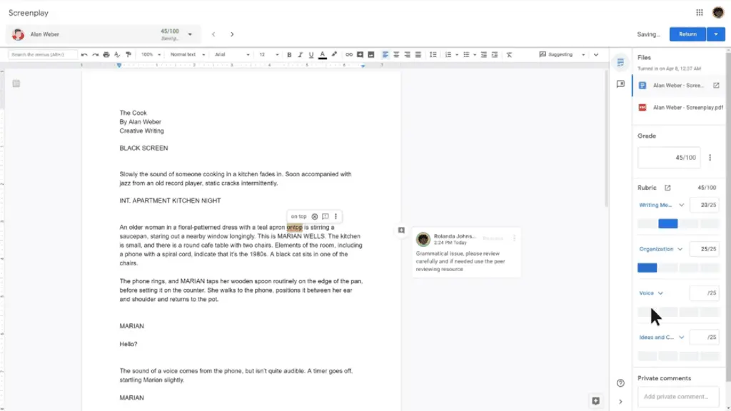 Google Classroom allows teachers to grade essays and check for originality