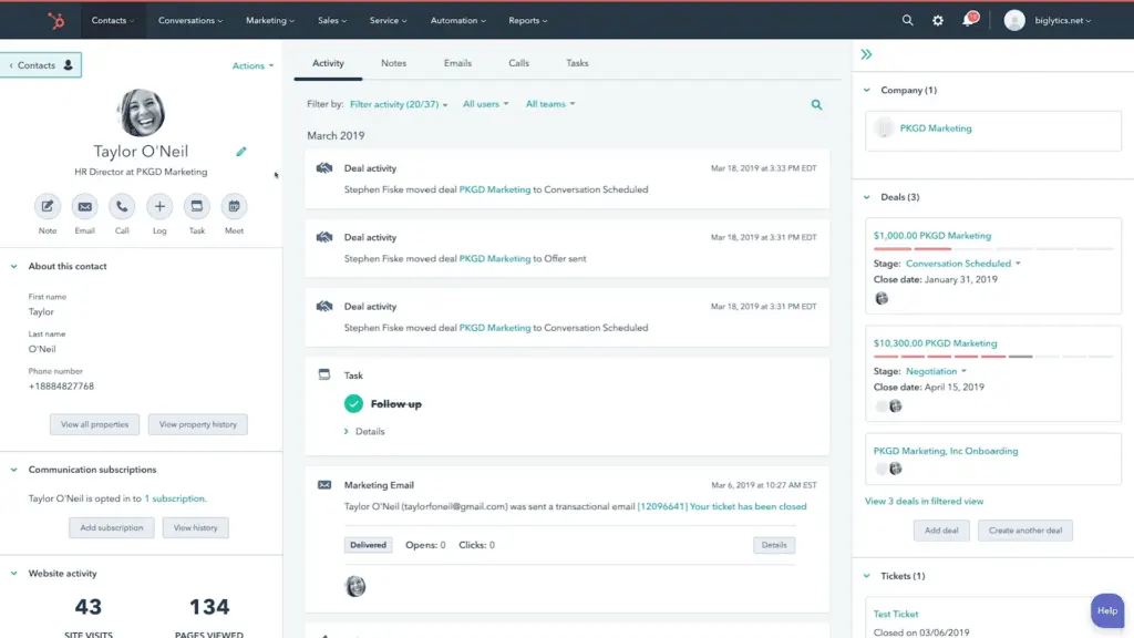 HubSpot Sales Hub allows users to create detailed customer profiles so agents can get the context they need for personalization.