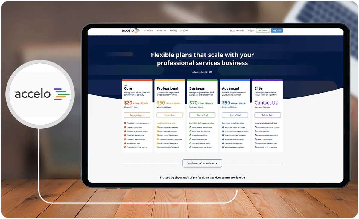 Accelo's pricing is competitive with other project management software solutions. It also offers a free 7-day trial for users to test out the platform before committing to a plan.