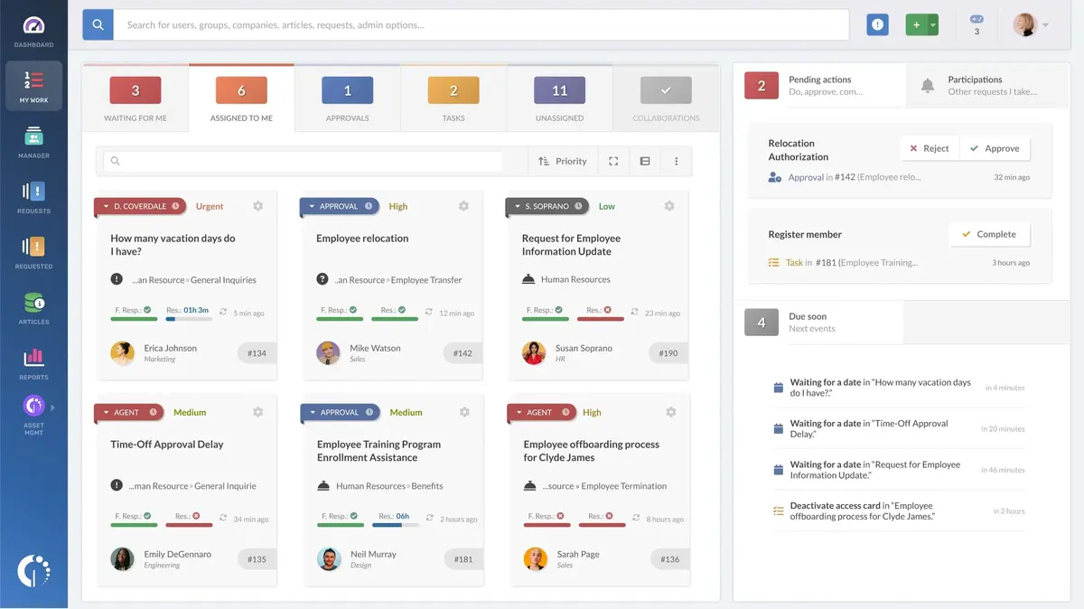 InvGate enables managers to assign tasks and monitor the progress of service agents.