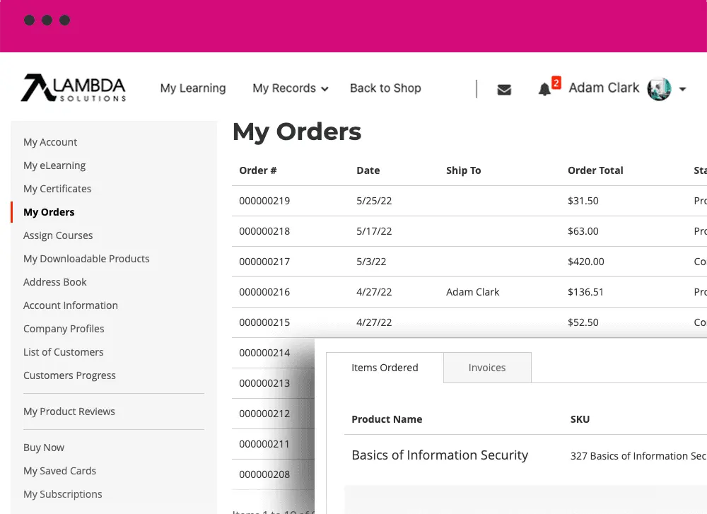 Lambda Suite makes it easier to track order status for courses.