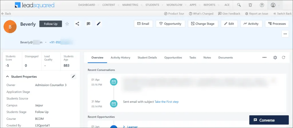LeadSquared allows for easy deployment for different use cases with templates including one for higher education institutions