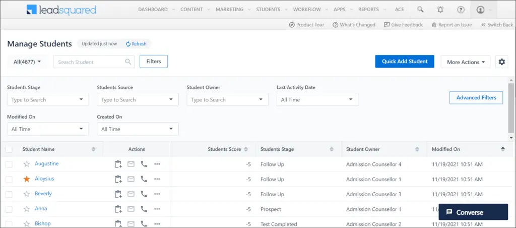LeadSquared allows you to manage your contacts in one place, together with pipeline details.