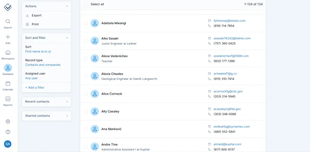 Less Annoying CRM has an easy-to-use contact management feature with an easily searchable directory.