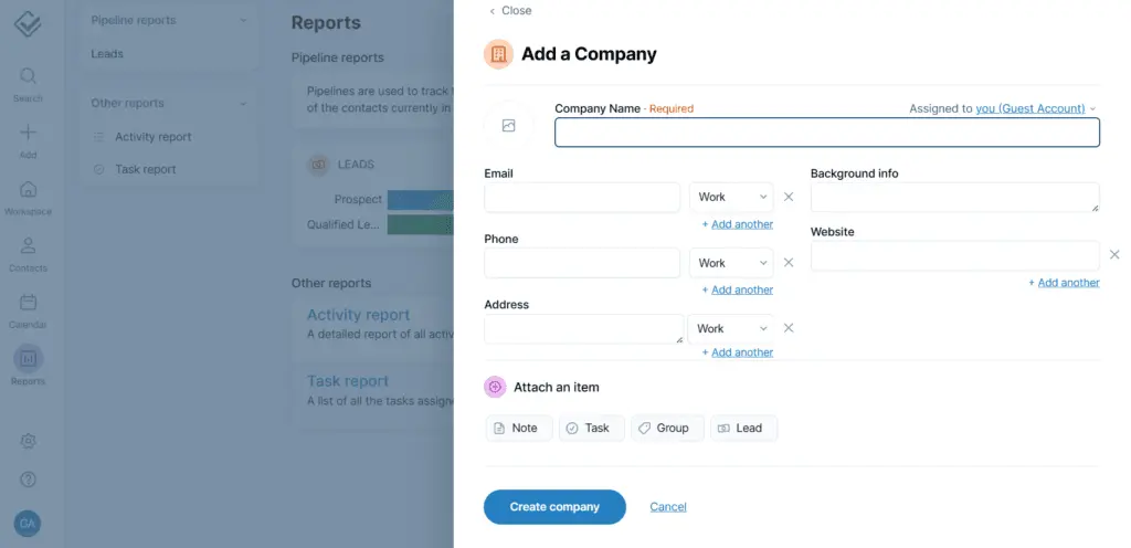 Less Annoying CRM allows you to create comprehensive company profiles for your corporate contacts.