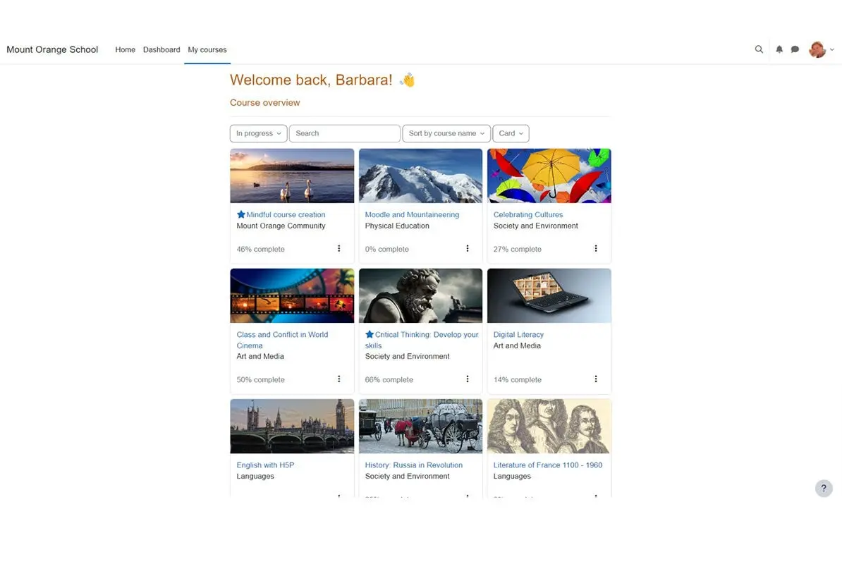 Moodle's course dashboard