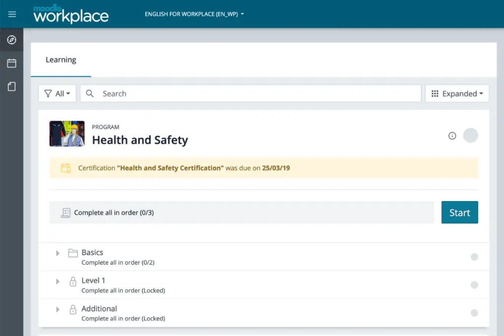 The Moodle Learner Dashboard Expanded View allows learners to easily follow their learning plan as they see the sequence of learning tasks they must accomplish.