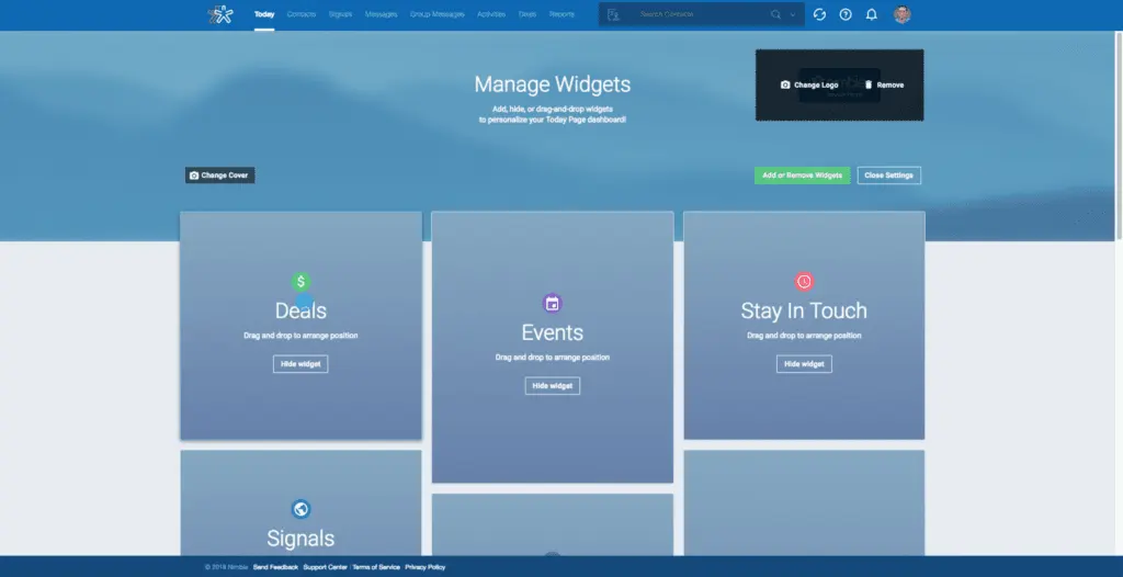 Nimble dashboard widgets help salespeople start their day right by showing high-priority tasks, appointments, and more