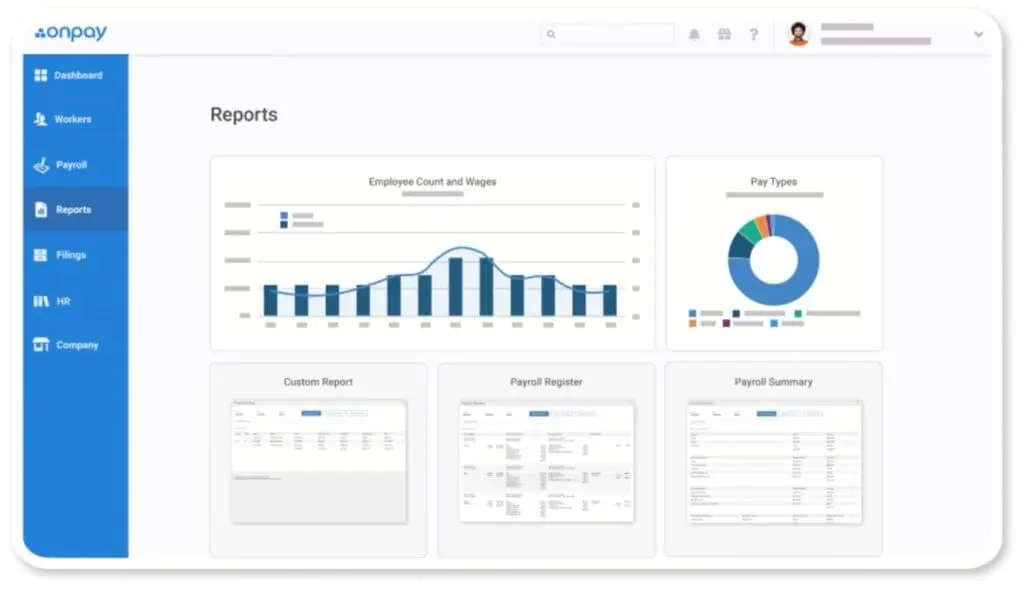 OnPay reports dashboard