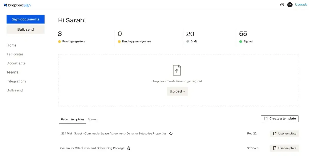 Oneflow sign documents dashboard