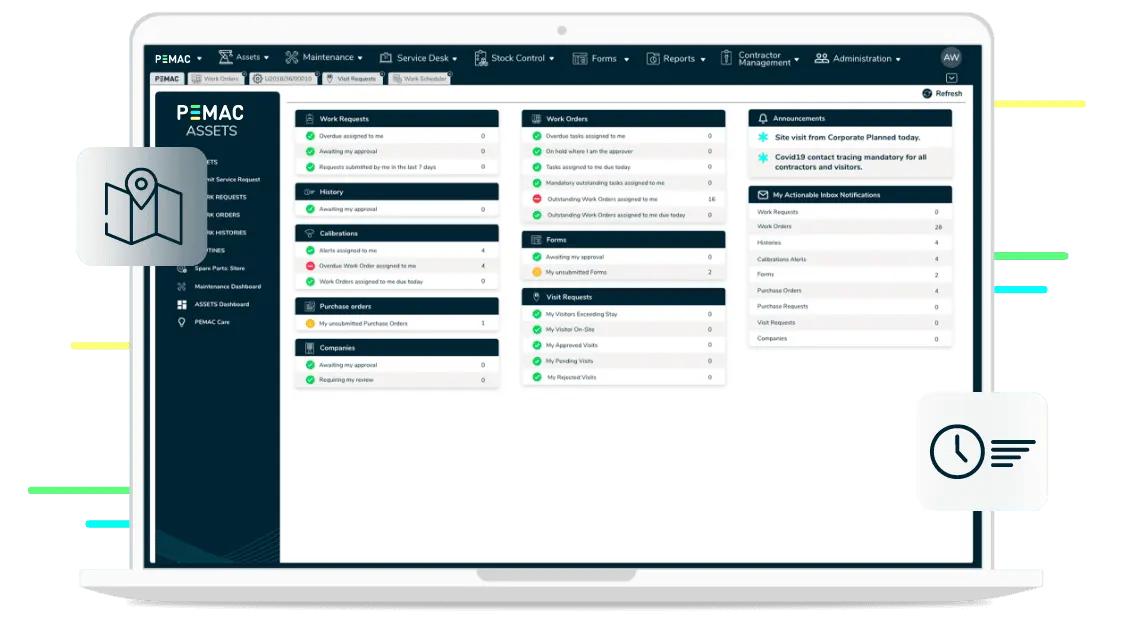 PEMAC offers features like work order management, preventative maintenance, and real-time reporting to enhance operational efficiency.