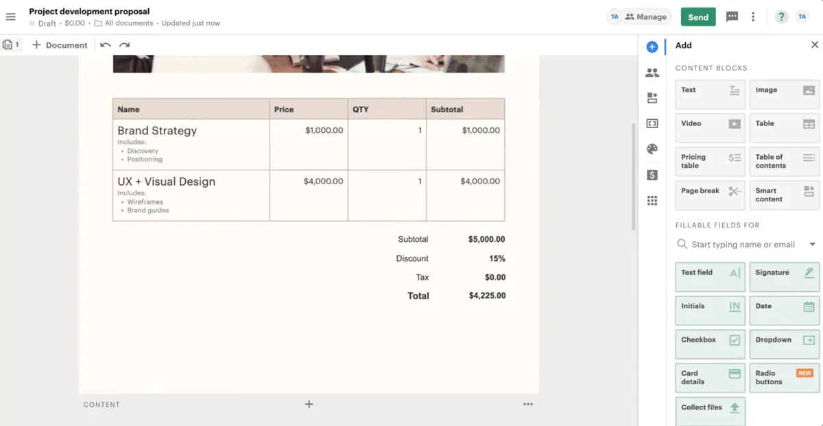 PandaDoc's has an easy drag-and-drop interface for document customization&nbsp;