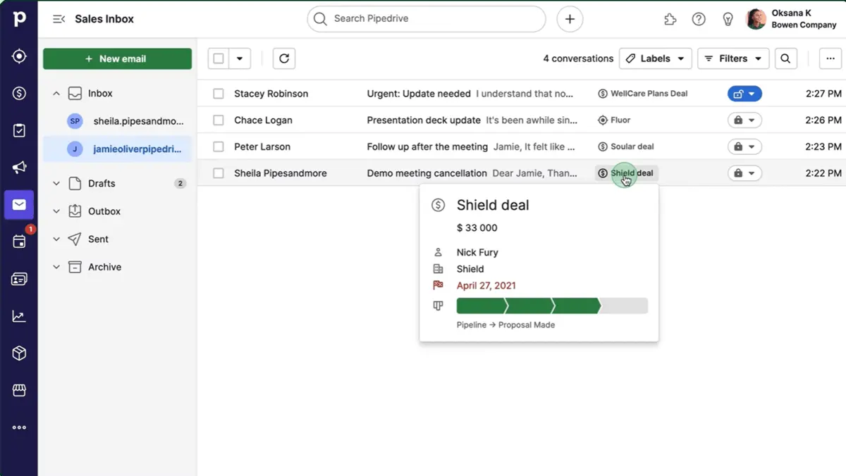 Users of Pipedrive CRM can streamline communications in the updated Sales Inbox which allows teams to identify priorities, follow up on deals, and more.