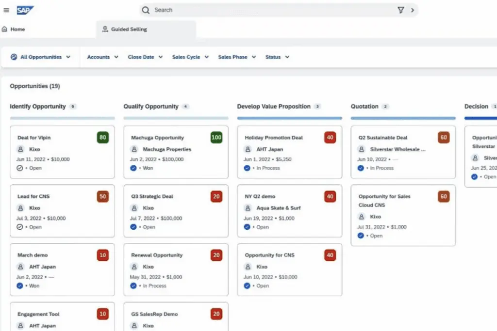SAP Sales Cloud provides step-by-step recommendations for sales representatives.