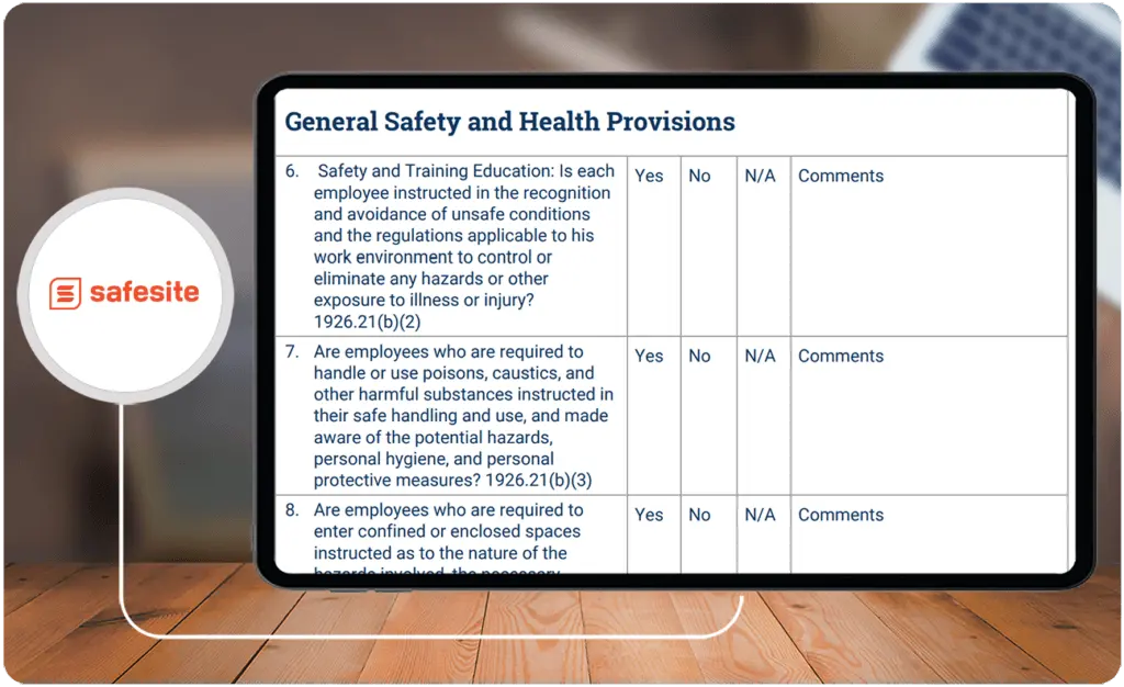 Safesite provides a detailed safety checklist accessible across various devices.