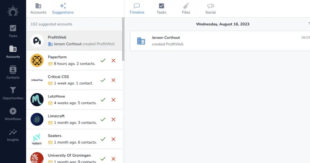 Salesflare also provides AI-powered suggestions for easier account organization.