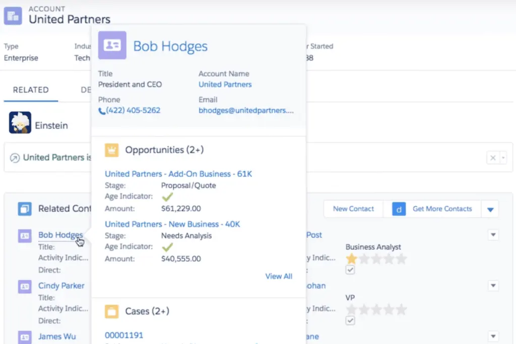 Salesforce Sales Cloud centralizes all relevant information in each account record.