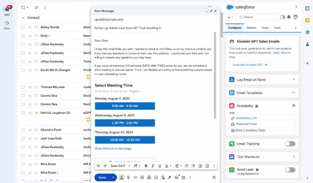 Salesforce Sales Cloud enables you to work within your inbox.