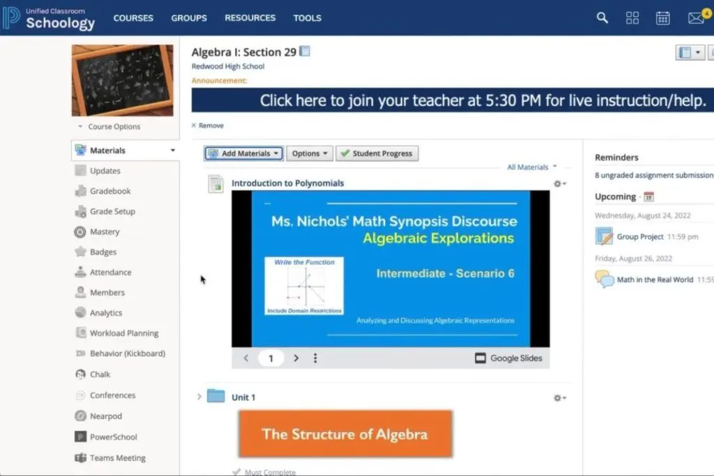 Schoology offers a variety of new features such as course templates and personal to-do lists