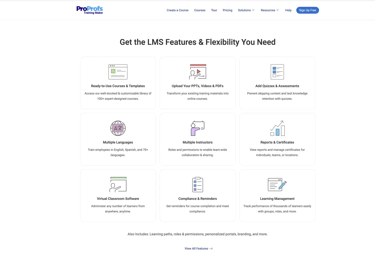 ProProfs Training Maker is a flexible platform that offers various modules and features that suit the needs of every user.