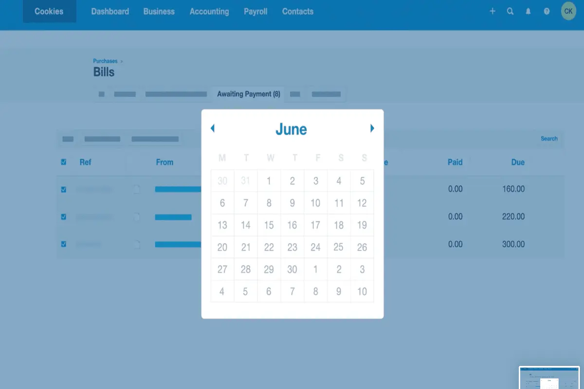 xero calendar
