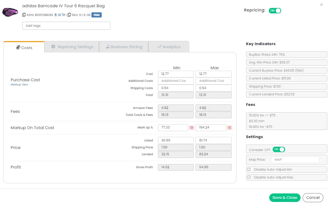 Through Seller Snap, you can set up and configure pricing strategies.