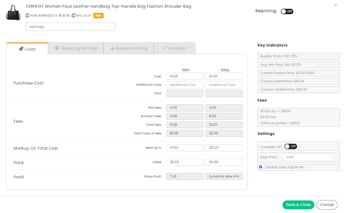 You also have the option to deactivate repricing on individual products.