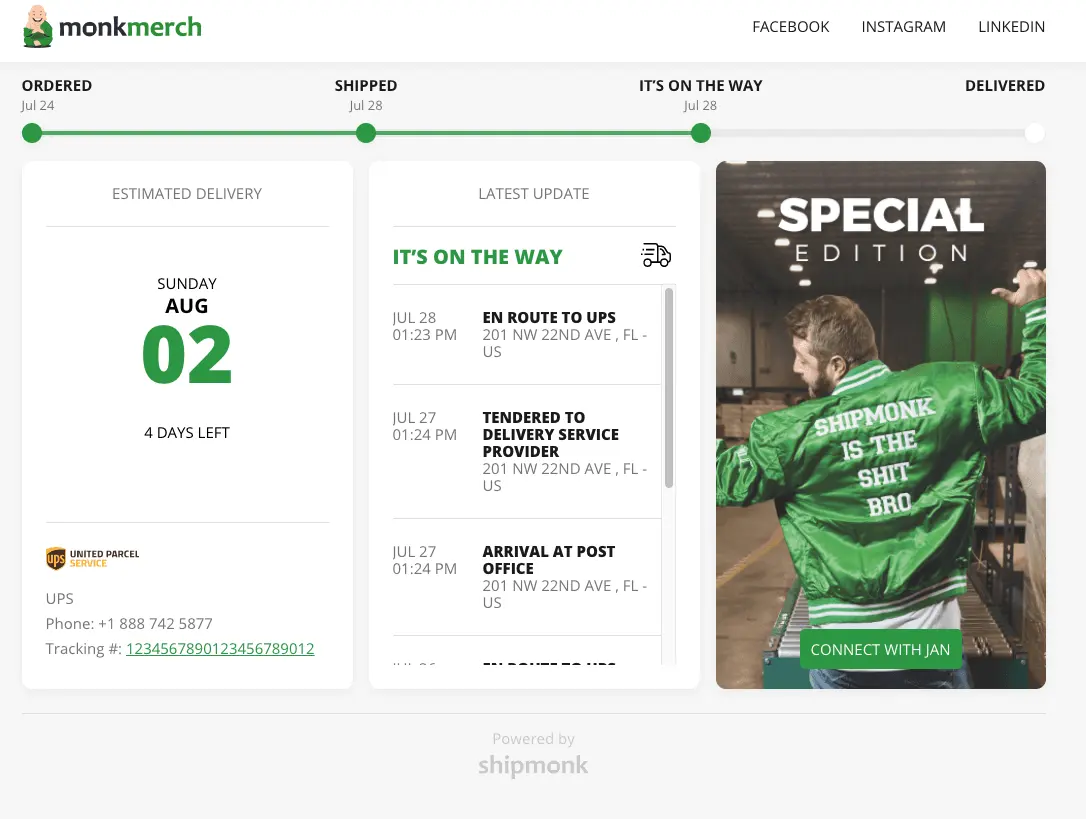 ShipMonk lets you set up branded tracking pages to support marketing strategies.