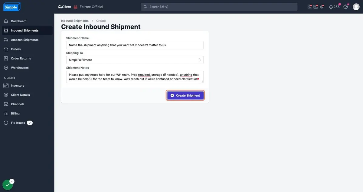 Simpl Fulfillment helps users stay on top of inbound shipments.