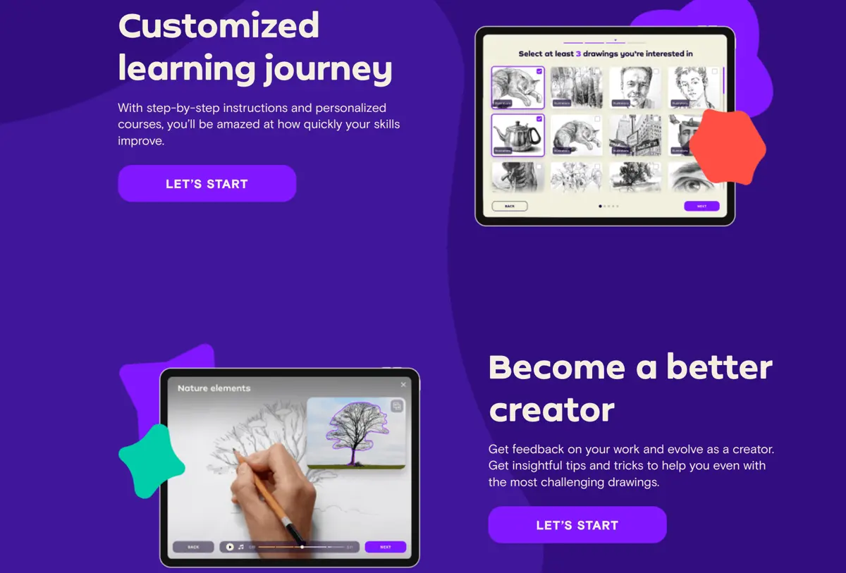 Simply Draw has several standout features including tailored personalized learning and AI-powered feedback.